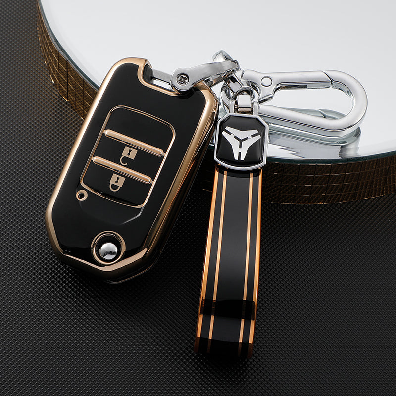 Acto TPU Gold Series Car Key Cover With TPU Gold Key Chain For Honda WR-V