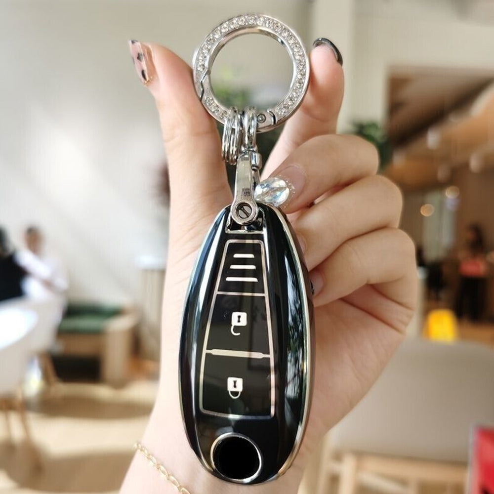 Acto TPU Gold Series Car Key Cover With Diamond Key Ring For Suzuki Baleno