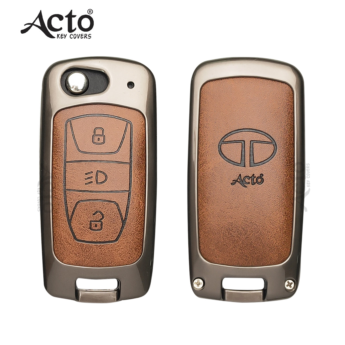 ACTO Metal Leather Car key cover with key chain Compatible With TATA