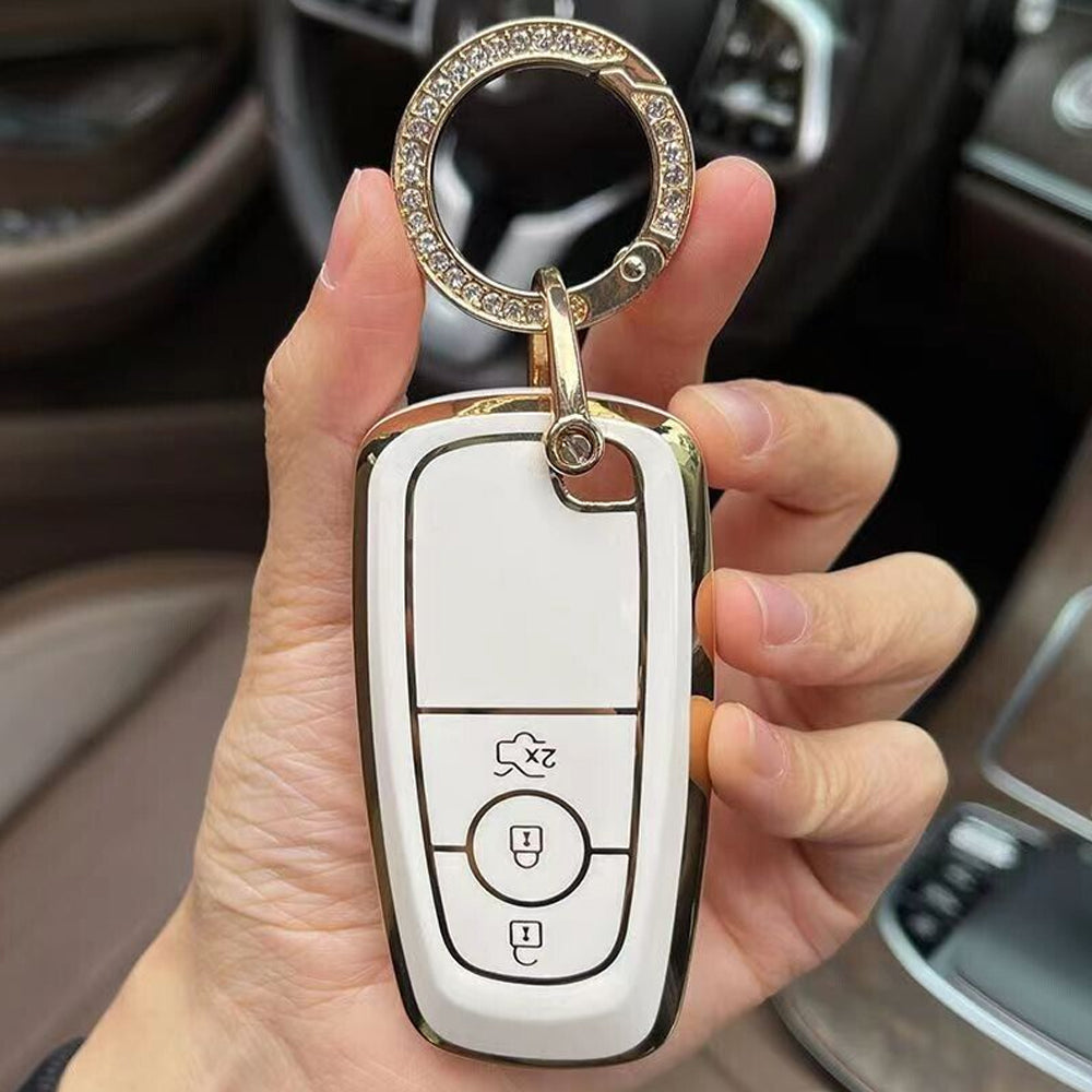Acto TPU Gold Series Car Key Cover With Diamond Key Ring For Ford Endeavour