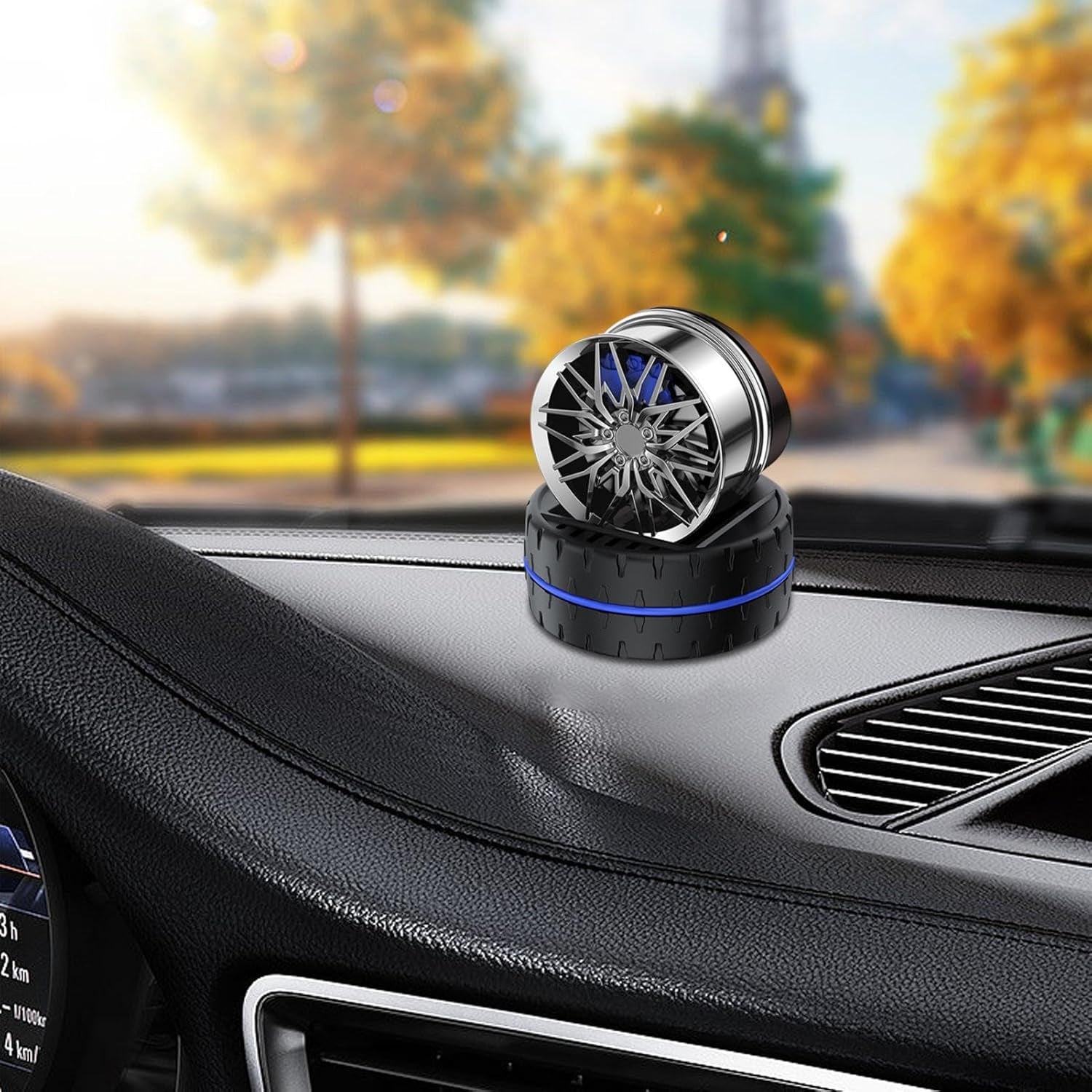 Decorative Car Wheel Hub Automatic Rotation Solar Car Air Freshener Powered Perfume