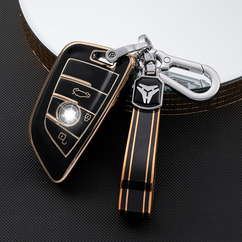 Acto TPU Gold Series Car Key Cover With TPU Gold Key Chain For BMW 1 Series