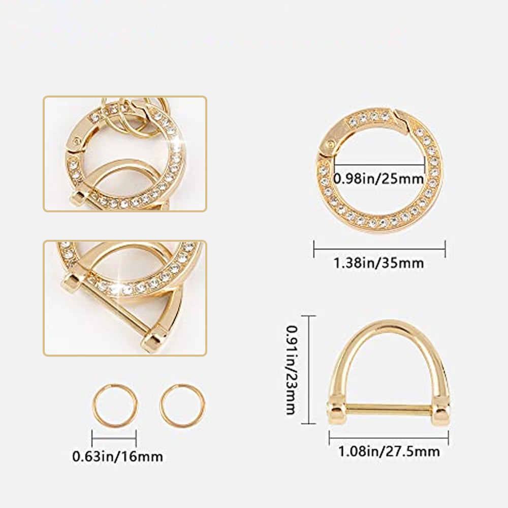 Fashion Luxury Keychain Crystal O Ring Spring Keyfob Metal Connecting