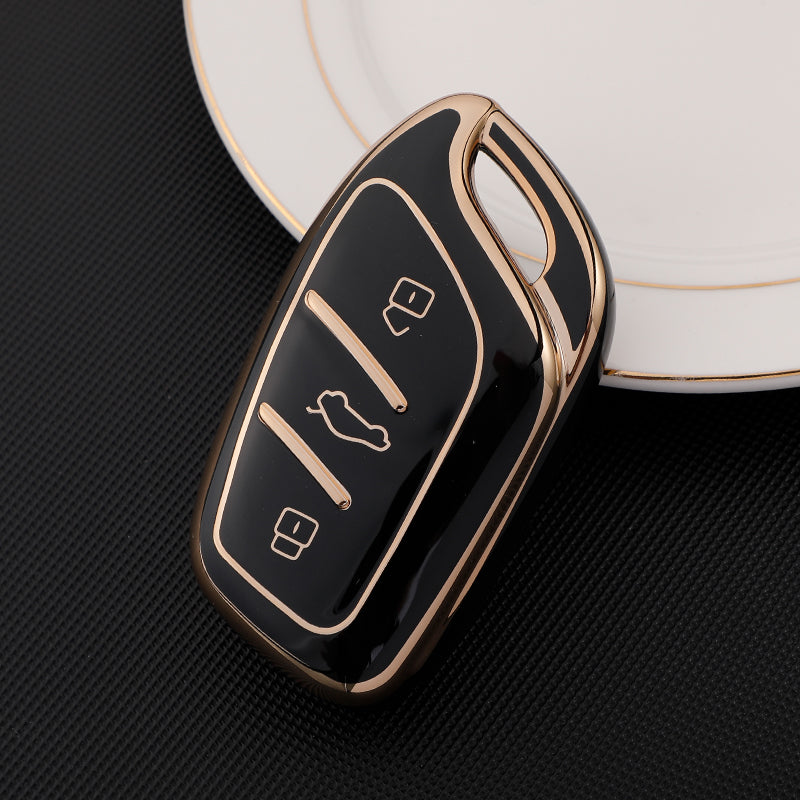 Acto TPU Gold Series Car Key Cover With TPU Gold Key Chain For MG Hector