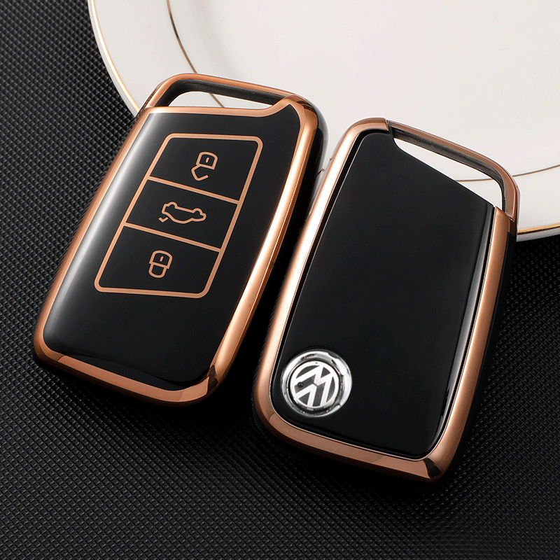 Acto TPU Gold Series Car Key Cover With TPU Gold Key Chain For Skoda Jetta