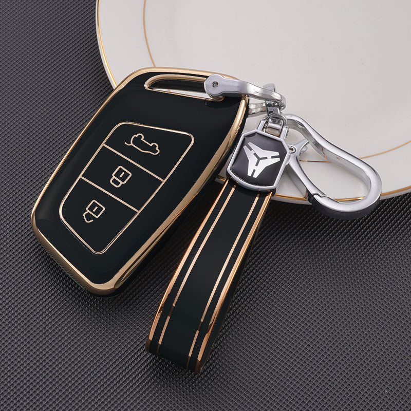 Acto TPU Gold Series Car Key Cover With TPU Gold Key Chain For MG ZS EV