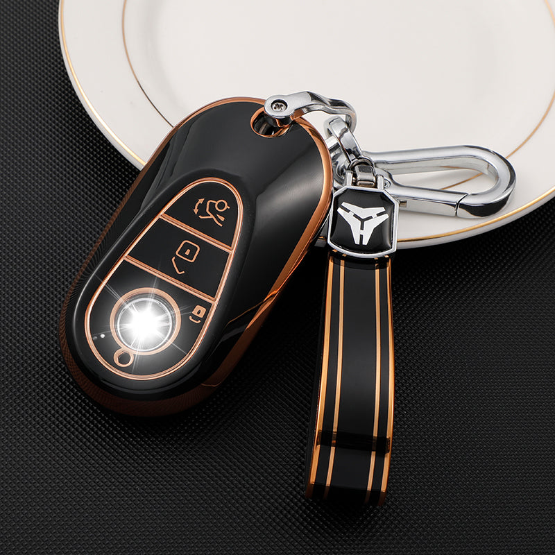 Acto TPU Gold Series Car Key Cover With TPU Gold Key Chain For Mercedes S-Class