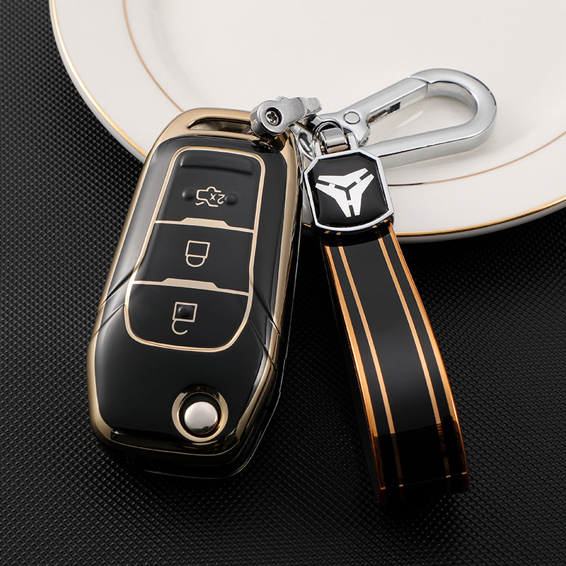 Acto TPU Gold Series Car Key Cover With TPU Gold Key Chain For Ford Endeavour Flipkey