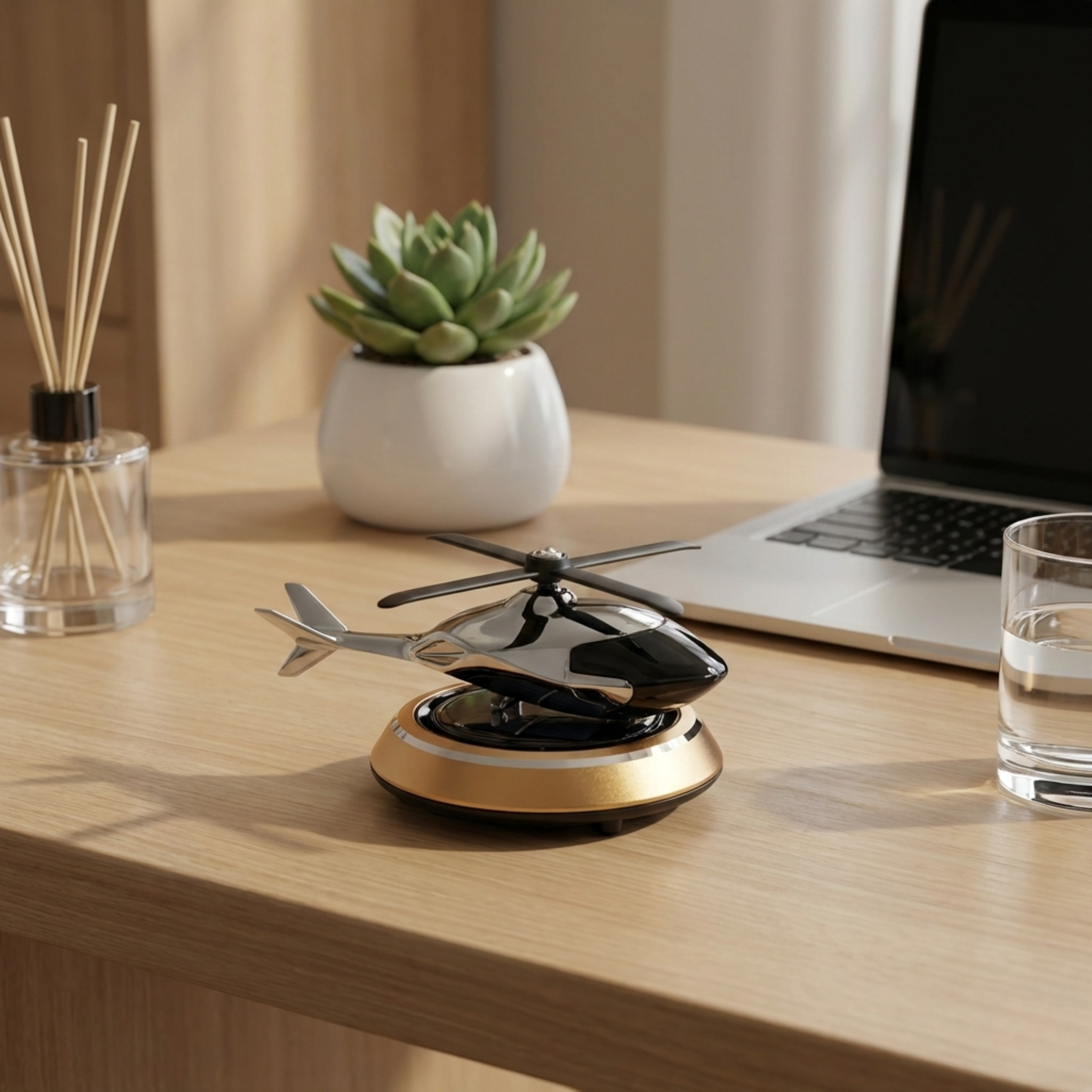 Solar Powered Rotating Helicopter Dashboard Showpiece – Automatic Moving Car Decor