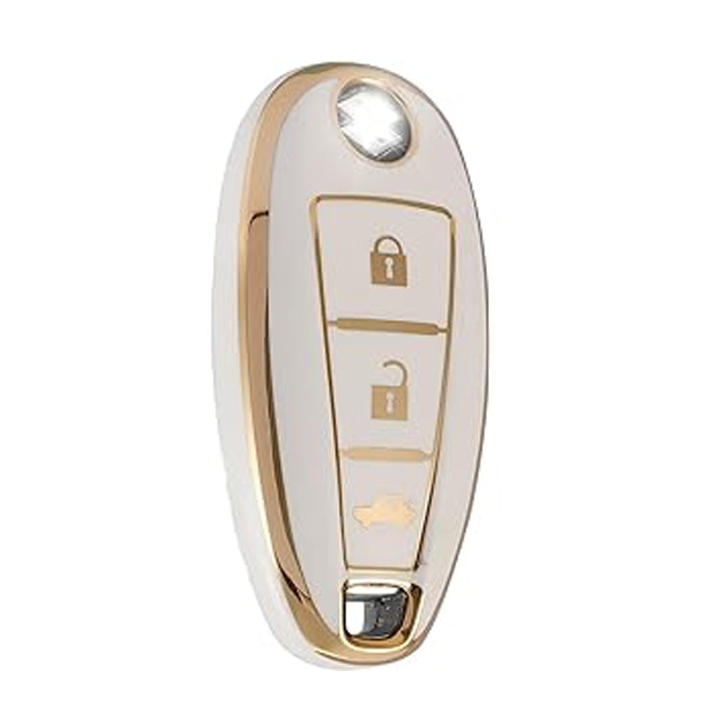 Acto TPU Gold Series Car Key Cover With Diamond Key Ring For Suzuki Brezza