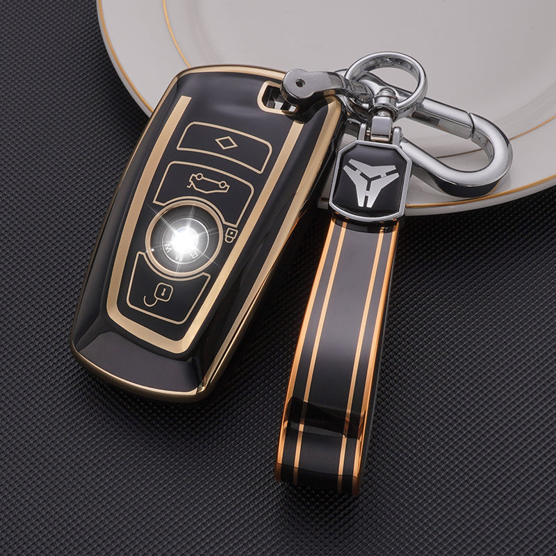 Acto TPU Gold Series Car Key Cover With TPU Gold Key Chain For BMW 3 Series