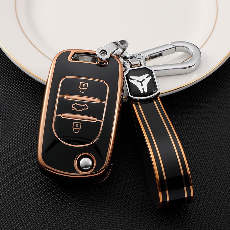 Acto TPU Gold Series Car Key Cover With TPU Gold Key Chain For MG Comet EV