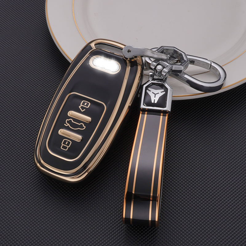 Acto TPU Gold Series Car Key Cover With TPU Gold Key Chain For Audi A6