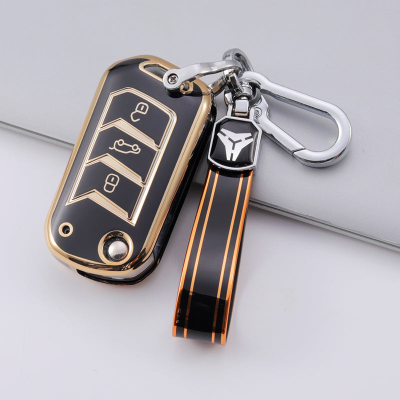 Acto TPU Gold Series Car Key Cover With TPU Gold Key Chain For Mahindra Xuv 700