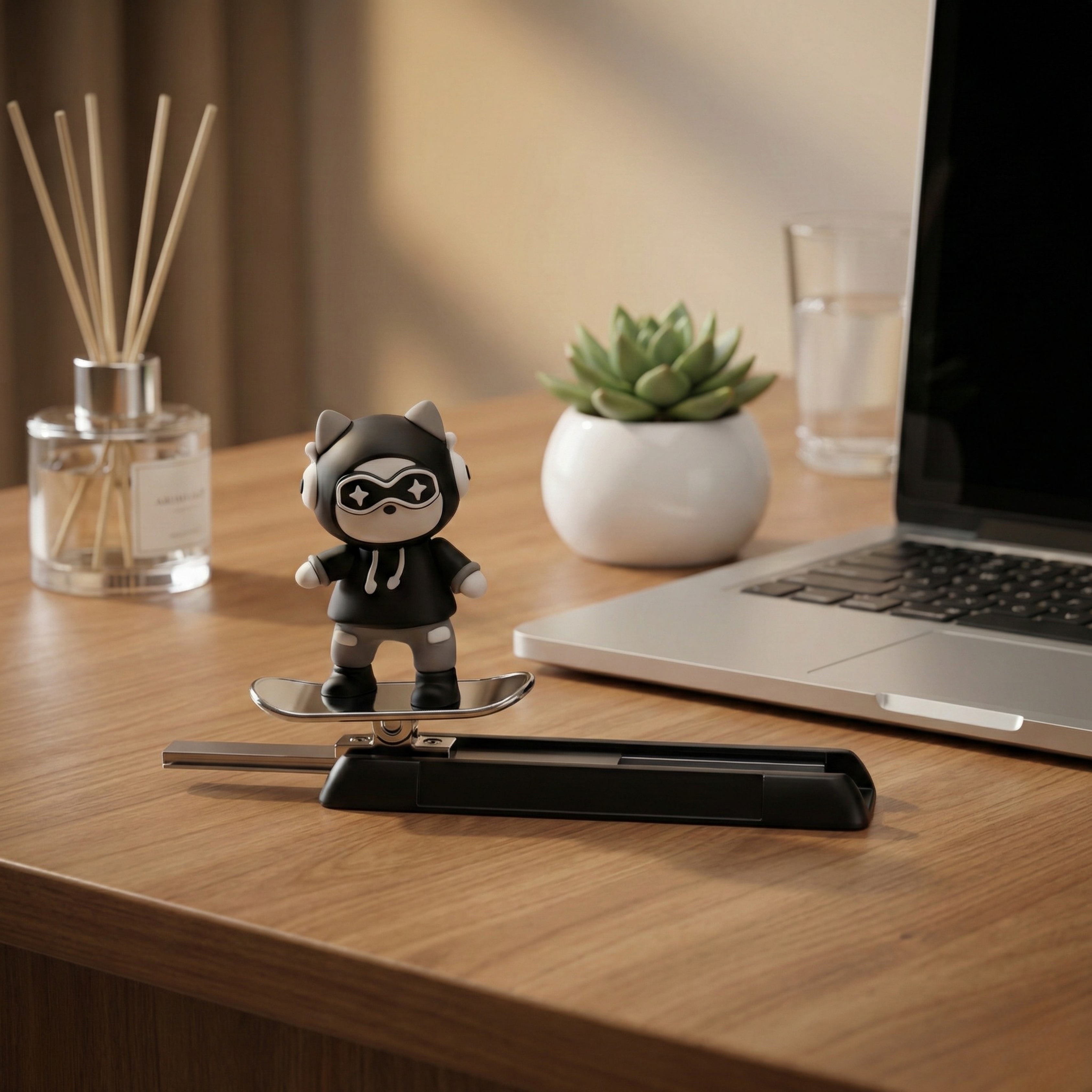 Acto Car Dashboard Unique Sliding Bunny Car Interior Accessory – Cute Skateboarding Dashboard Decor with Temporary Parking Card Number Plate