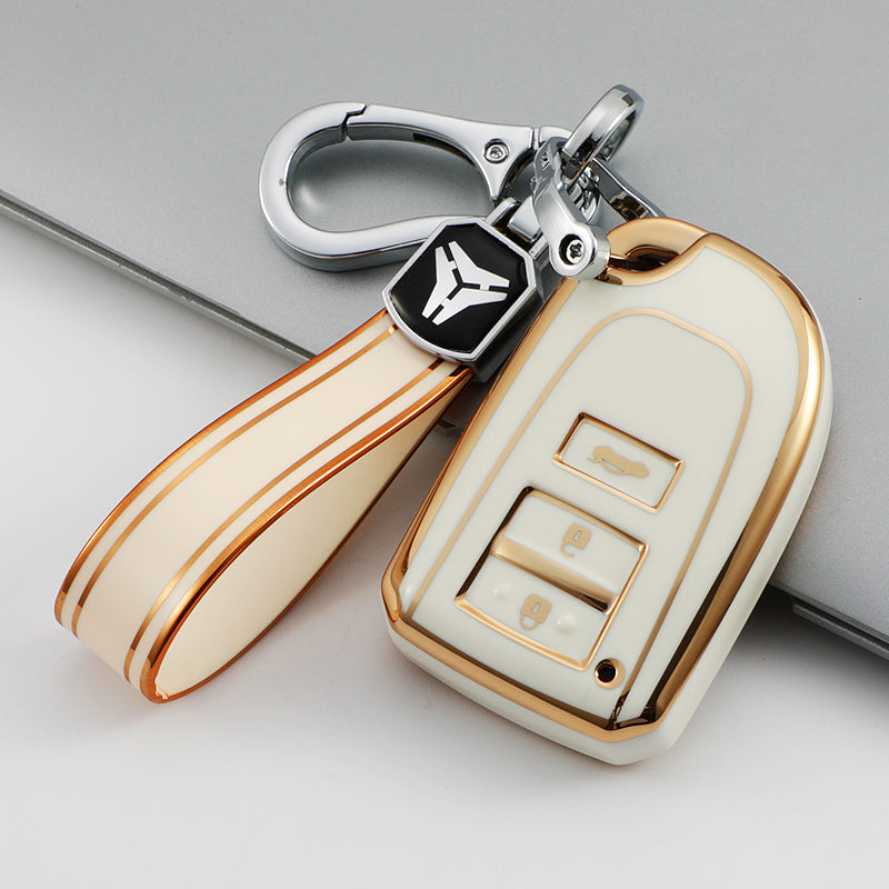 Acto TPU Gold Series Car Key Cover With TPU Gold Key Chain For Toyota Yaris