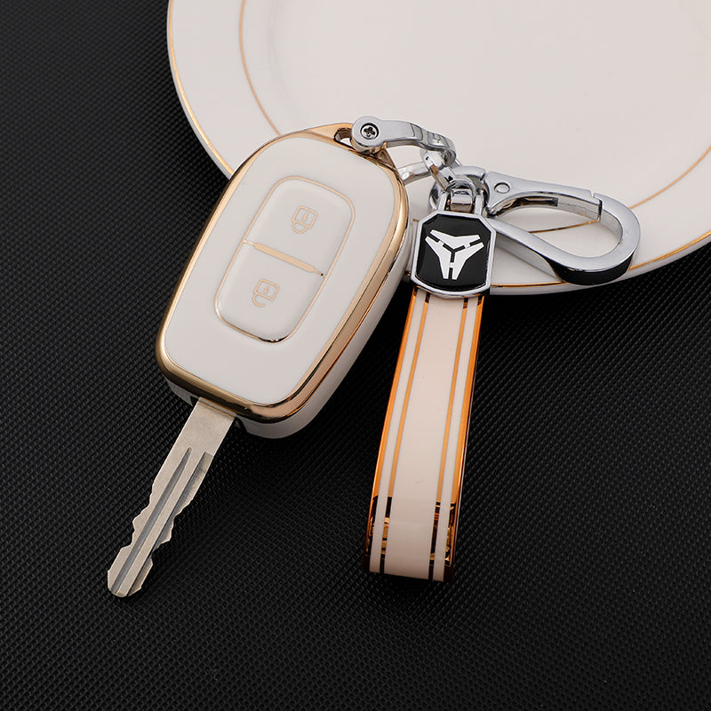 Acto TPU Gold Series Car Key Cover With TPU Gold Key Chain For Renault Kwid