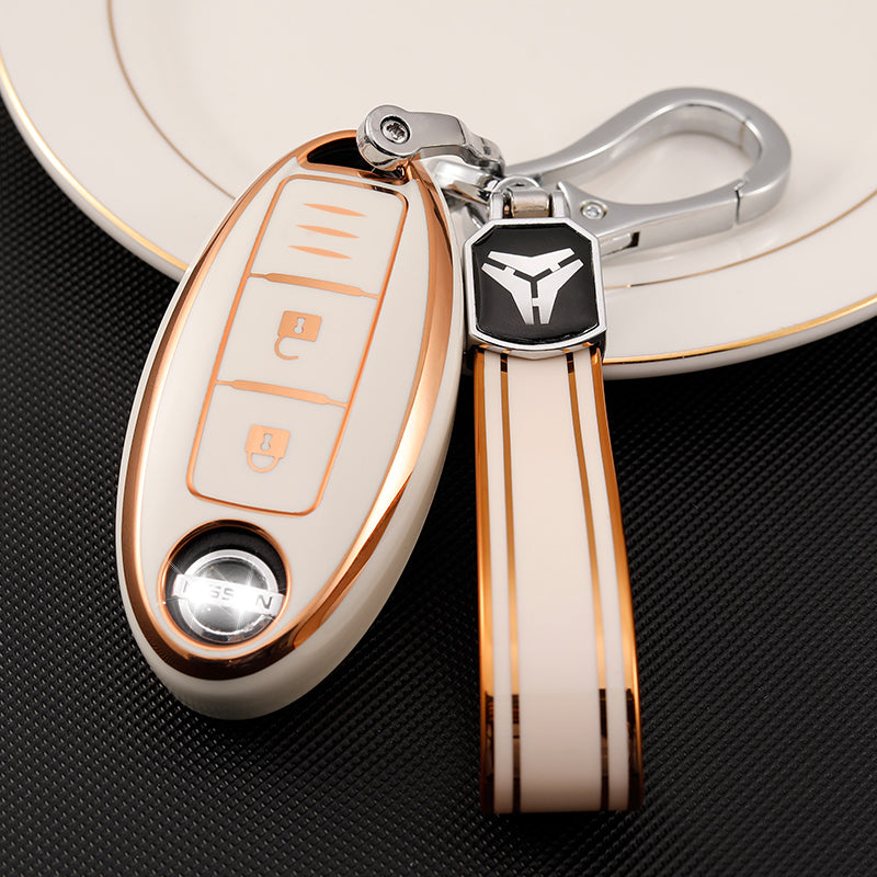 Acto TPU Gold Series Car Key Cover With TPU Gold Key Chain For Nissan Micra