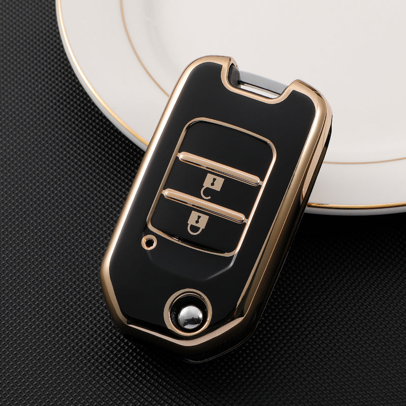 Acto TPU Gold Series Car Key Cover With TPU Gold Key Chain For Honda Jazz