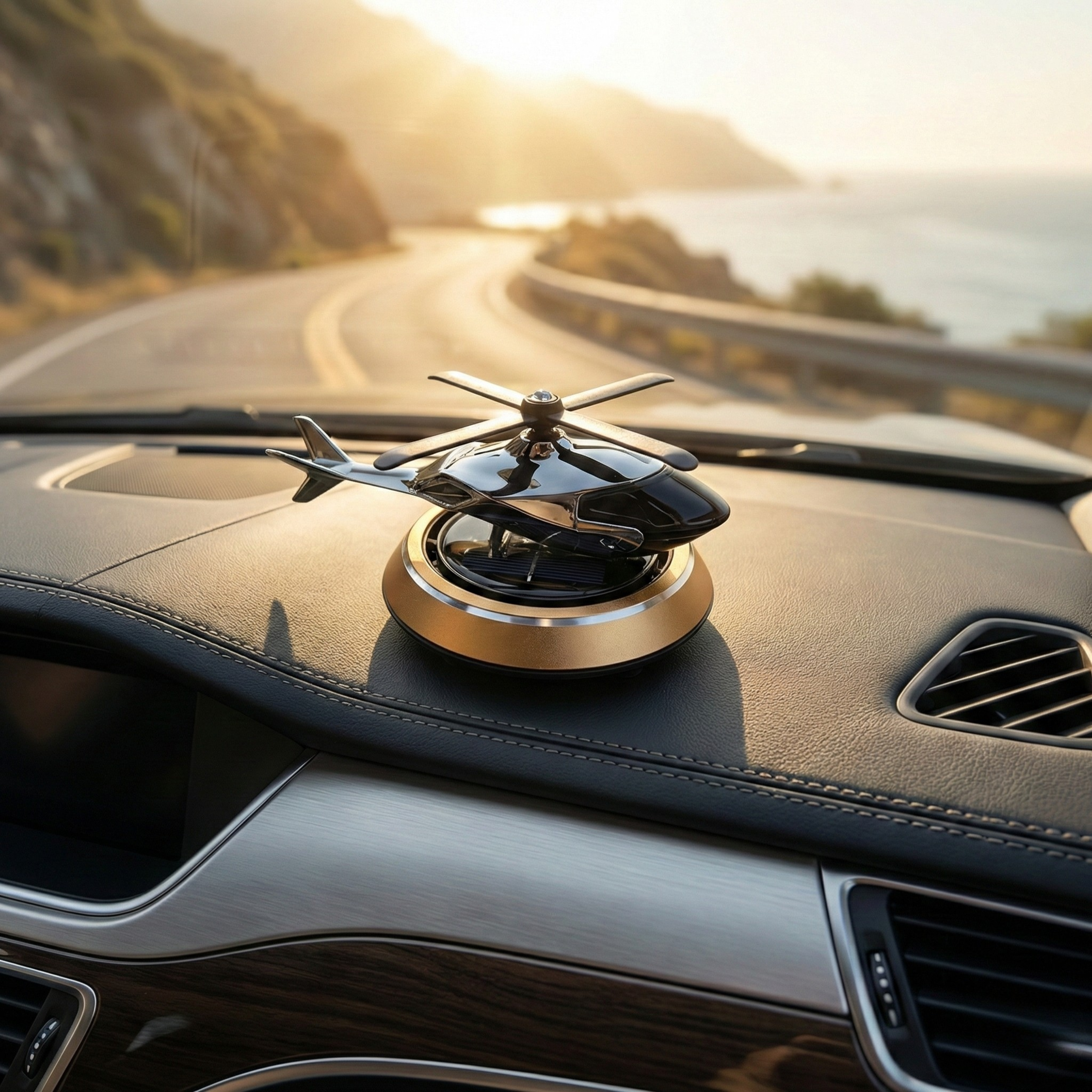 Solar Powered Rotating Helicopter Dashboard Showpiece – Automatic Moving Car Decor