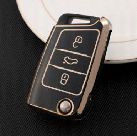 Acto TPU Gold Series Car Key Cover With TPU Gold Key Chain For Skoda Tiguan