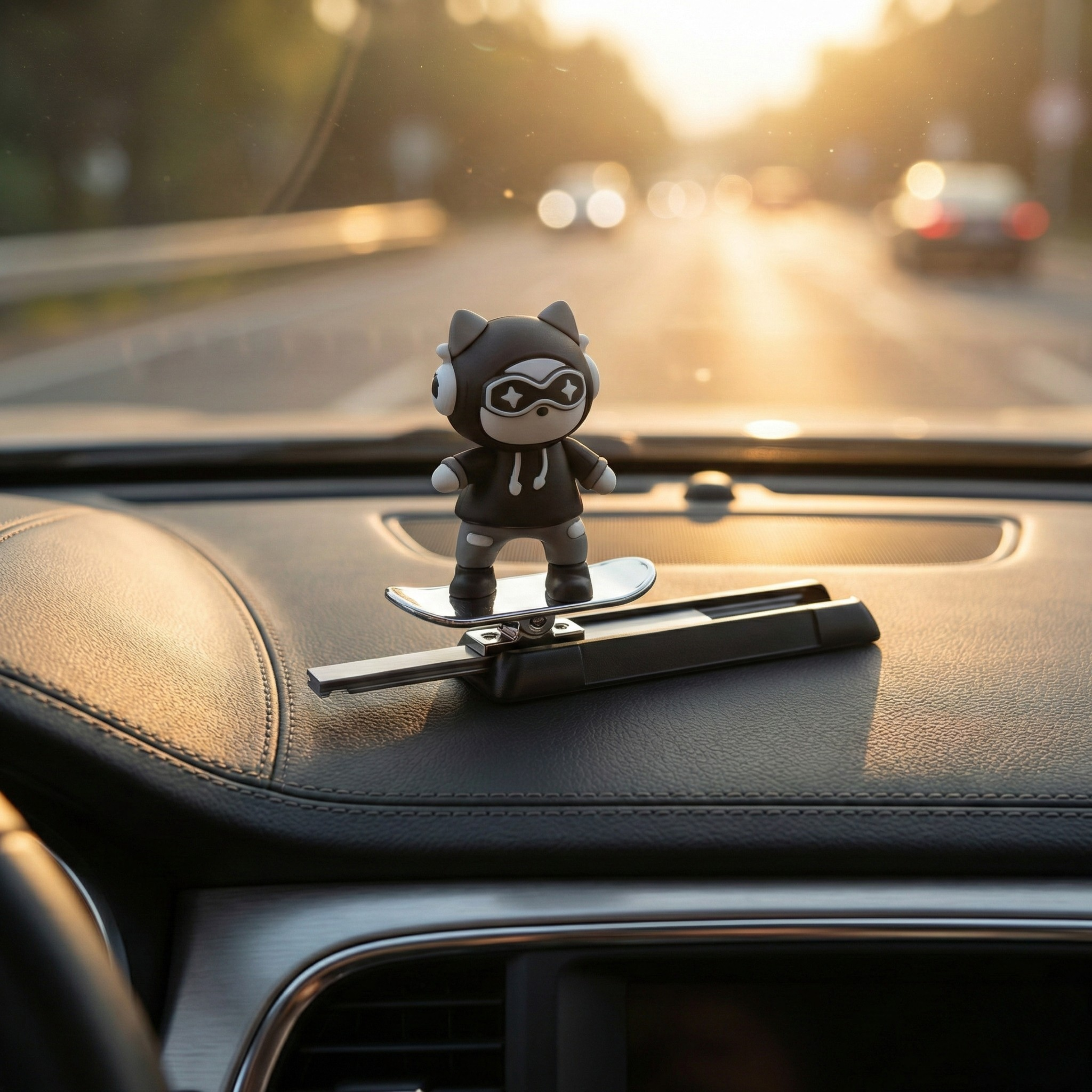 Acto Car Dashboard Unique Sliding Bunny Car Interior Accessory – Cute Skateboarding Dashboard Decor with Temporary Parking Card Number Plate