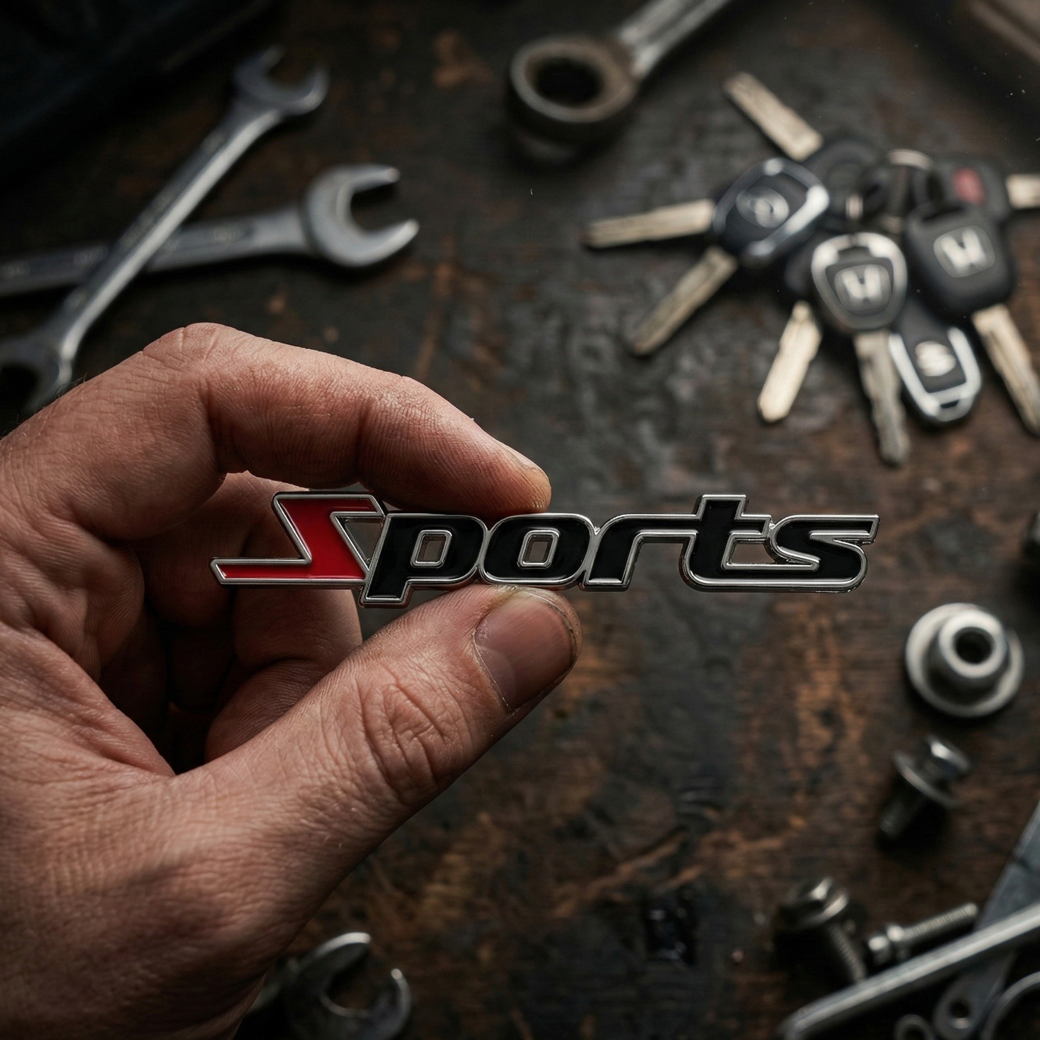 Carsonify 3D Metal SPORTS Car Badge Emblem Sticker | Premium Aluminum Alloy Chrome SPORTS Logo Decal | Self-Adhesive Metallic Badge for Car, Bike & SUV Exterior | Stylish Auto Styling Accessory