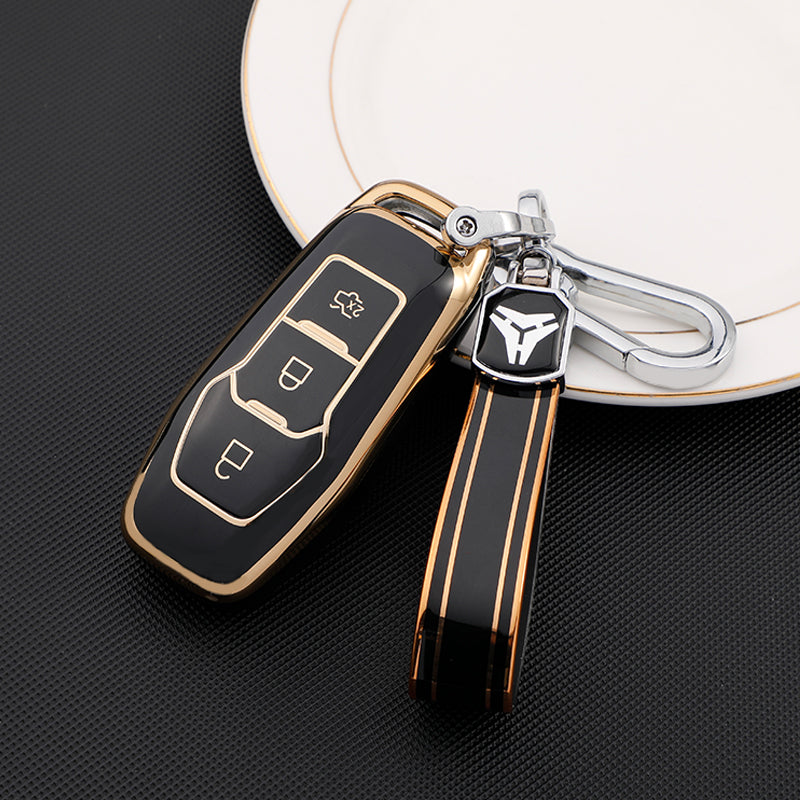 Acto TPU Gold Series Car Key Cover With TPU Gold Key Chain For Ford Aspire