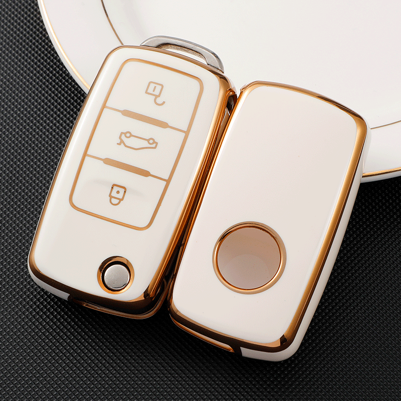 Acto TPU Gold Series Car Key Cover With Diamond Key Ring For Skoda Superb