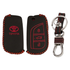 ACTO Leather Car Key Cover with Key Chain Compatible for Toyota Corolla Altis & Innova Crysta (3 Button Flip Key) | Premium Black with Red Stitching | 360° Protection | Stylish Key Case | Pack of 1