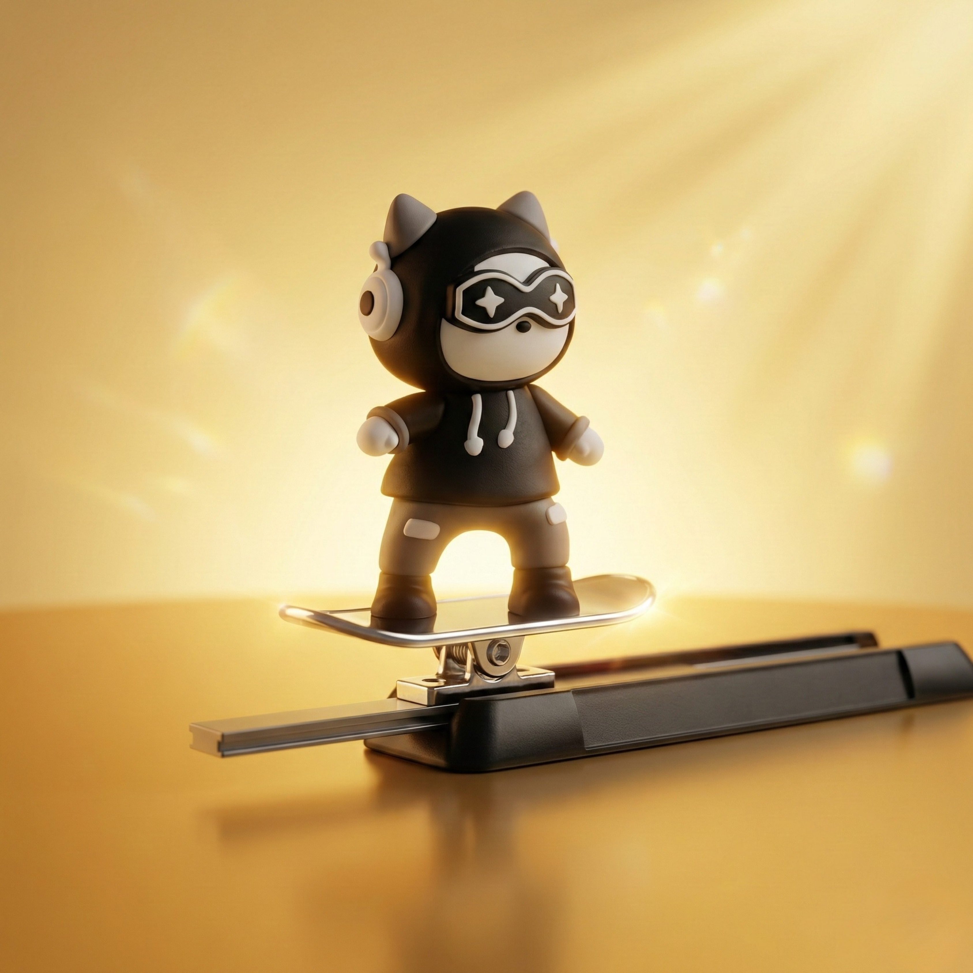 Acto Car Dashboard Unique Sliding Bunny Car Interior Accessory – Cute Skateboarding Dashboard Decor with Temporary Parking Card Number Plate