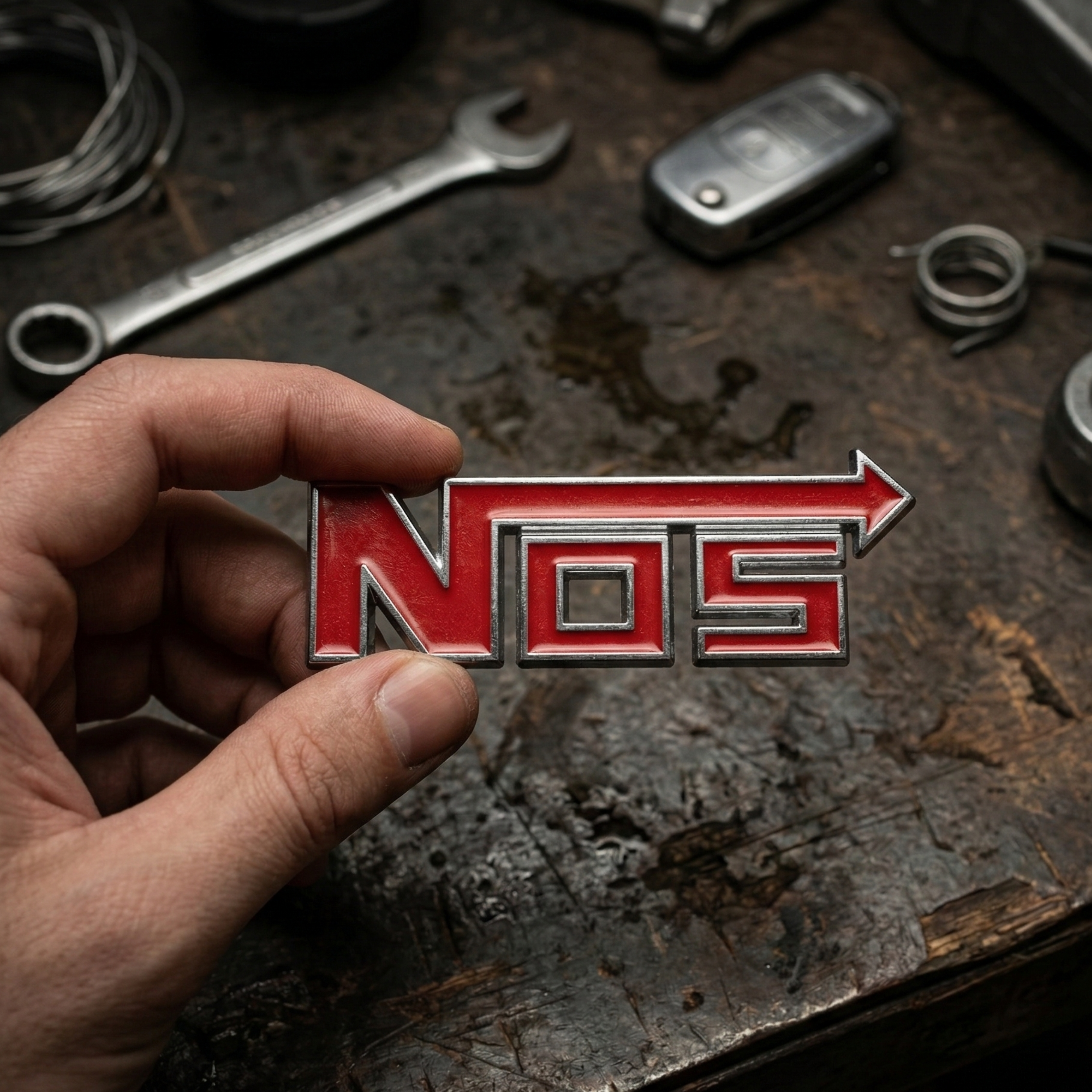 Carsonify 3D Metal NOS Car Badge Emblem Sticker | Premium Aluminum Alloy Chrome NOS Logo Decal | Self-Adhesive Metallic Badge for Car, Bike & SUV Exterior | Stylish Auto Decoration Accessory