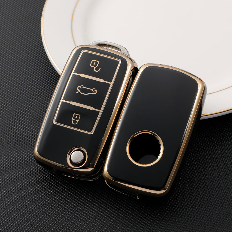 Acto TPU Gold Series Car Key Cover With Diamond Key Ring For Skoda Yeti