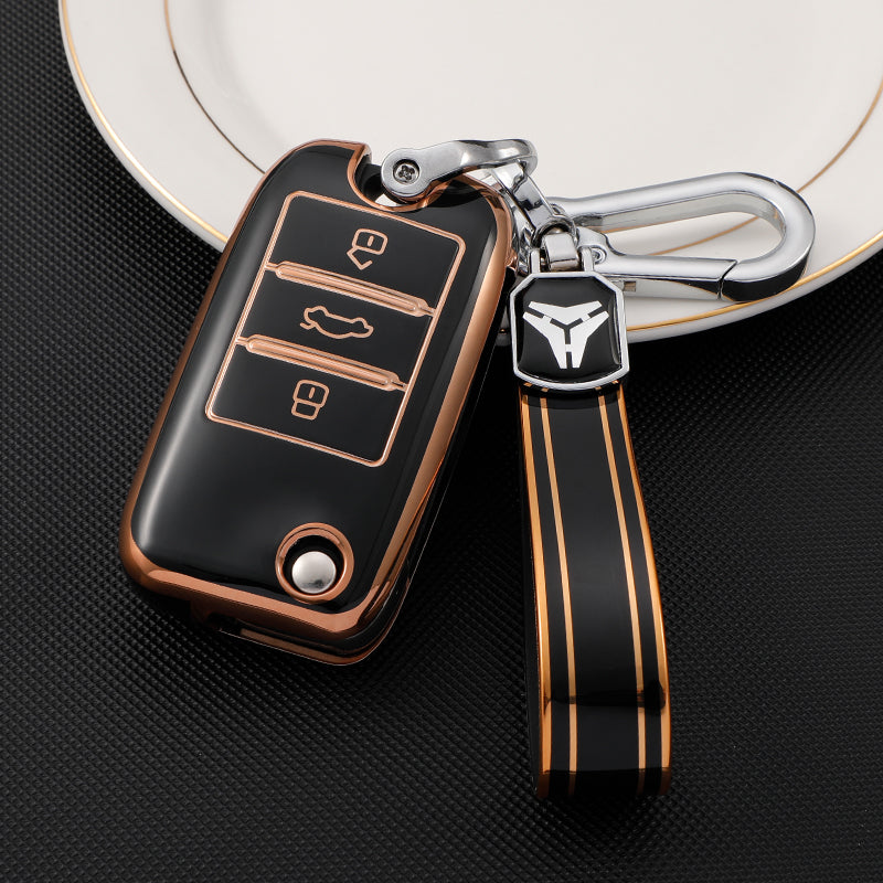 Acto TPU Gold Series Car Key Cover With TPU Gold Key Chain For MG Astor