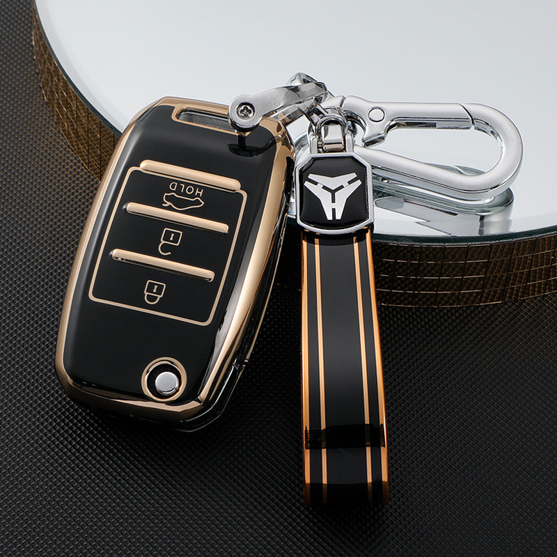 Acto TPU Gold Series Car Key Cover With TPU Gold Key Chain For Kia Seltos