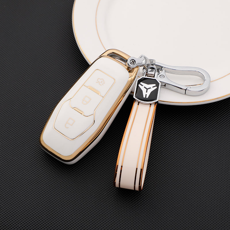 Acto TPU Gold Series Car Key Cover With TPU Gold Key Chain For Ford Endeavour