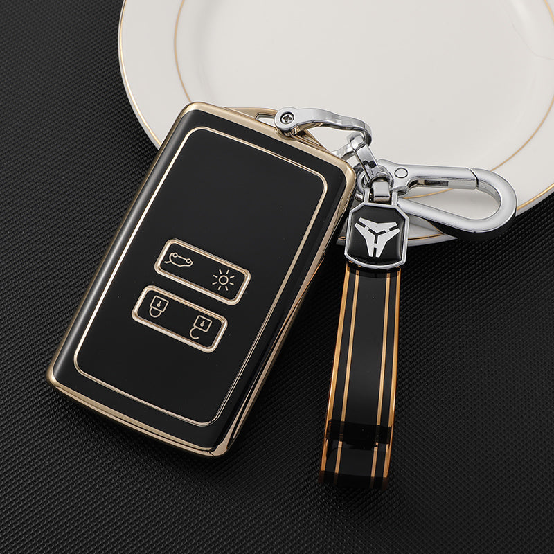 Acto TPU Gold Series Car Key Cover With TPU Gold Key Chain For Renault Triber