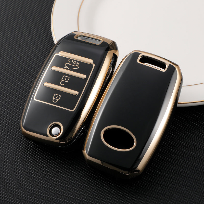 Acto TPU Gold Series Car Key Cover With TPU Gold Key Chain For Kia Sonet 2020