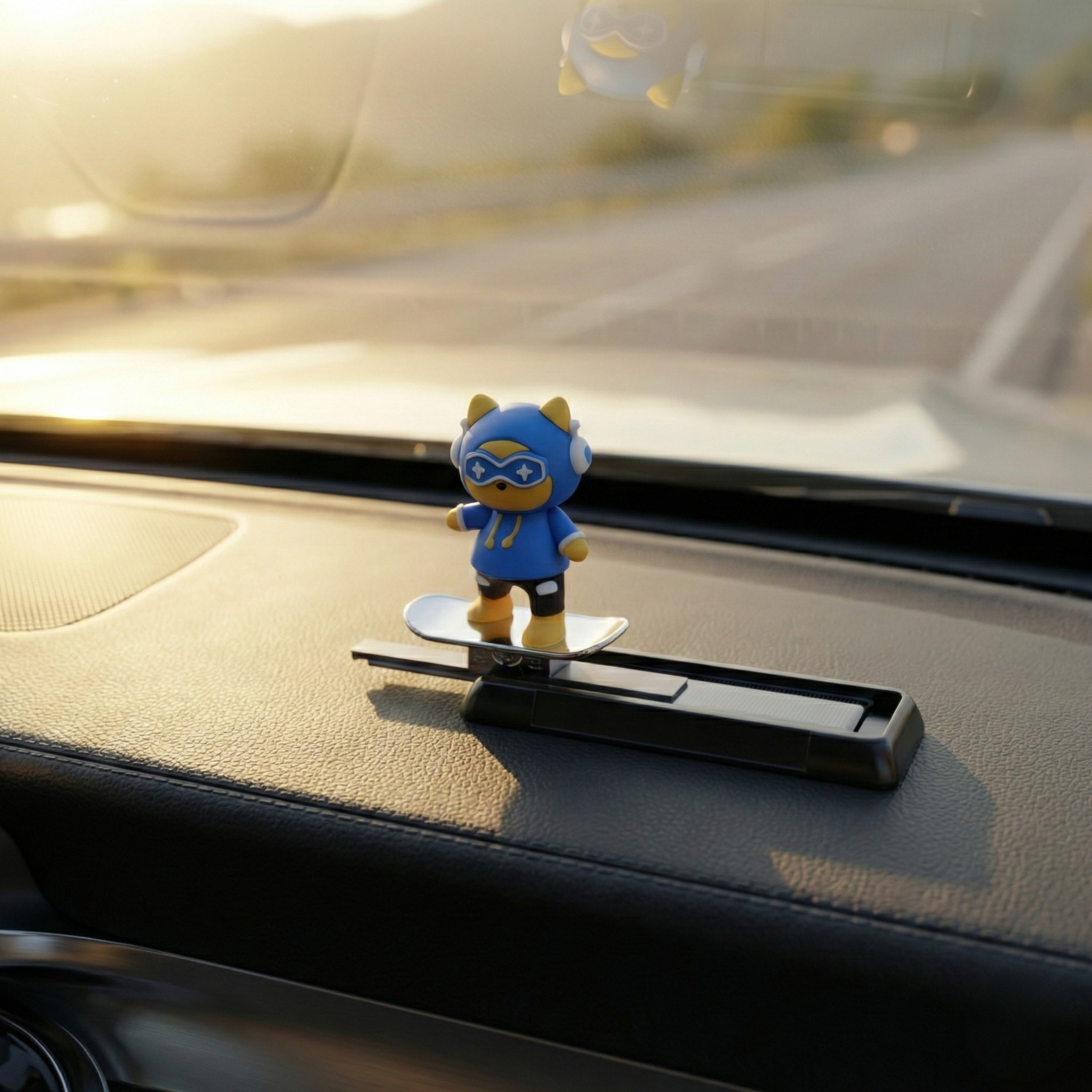 Acto Car Dashboard Unique Sliding Bunny Car Interior Accessory – Cute Skateboarding Dashboard Decor with Temporary Parking Card Number Plate