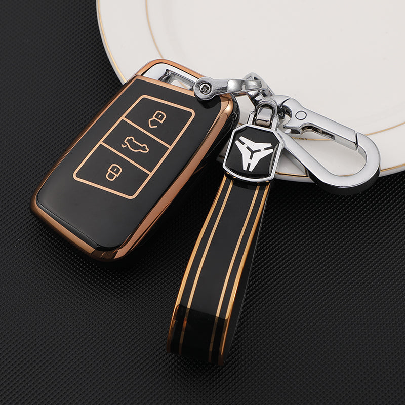 Acto TPU Gold Series Car Key Cover With TPU Gold Key Chain For Skoda Tiguan