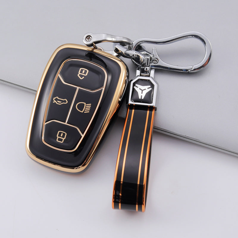 Acto TPU Gold Series Car Key Cover With TPU Gold Key Chain For TATA Nexon