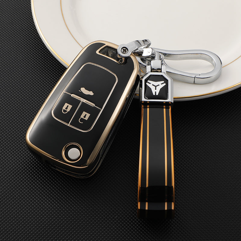 Acto TPU Gold Series Car Key Cover With TPU Gold Key Chain For Chevrolet Cruze