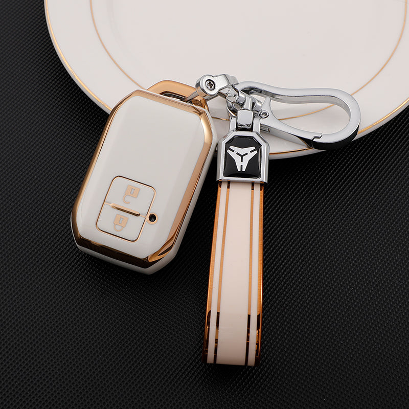 Acto TPU Gold Series Car Key Cover With TPU Gold Key Chain For Suzuki Fronx