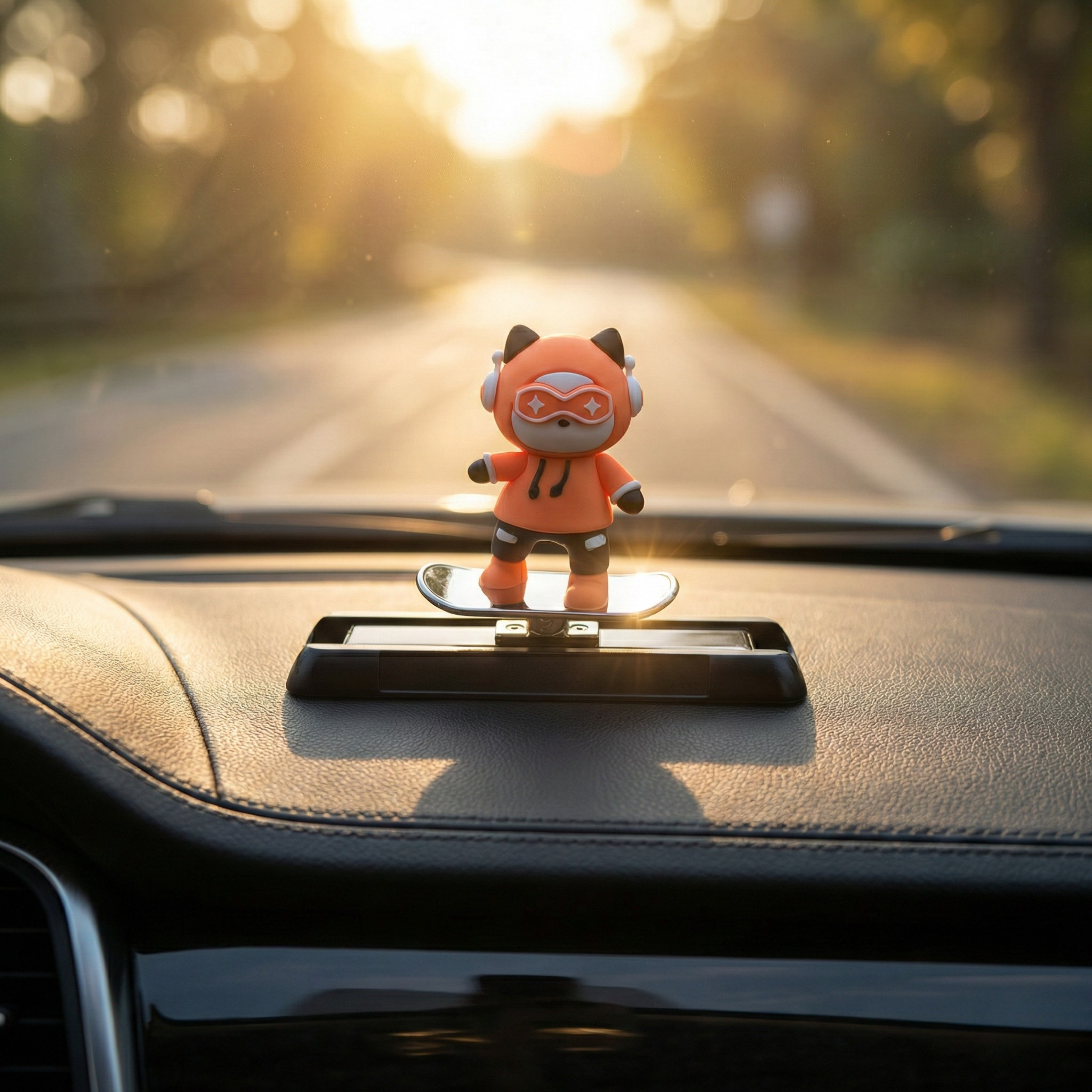 Acto Car Dashboard Unique Sliding Bunny Car Interior Accessory – Cute Skateboarding Dashboard Decor with Temporary Parking Card Number Plate