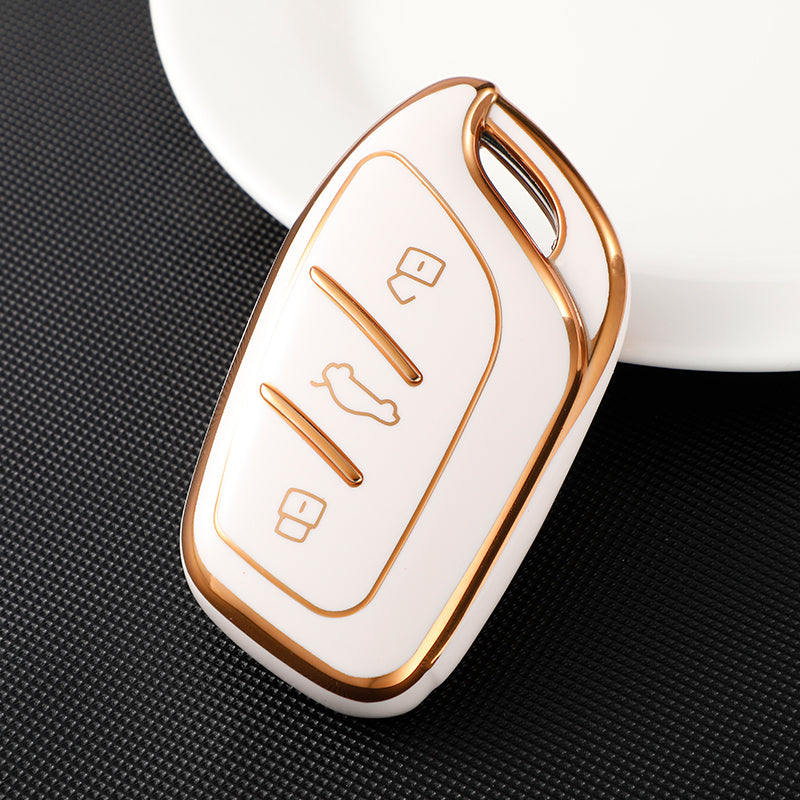 Acto TPU Gold Series Car Key Cover With Diamond Key Ring For MG ZS EV