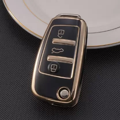 Acto TPU Gold Series Car Key Cover With Diamond Key Ring For Audi A8