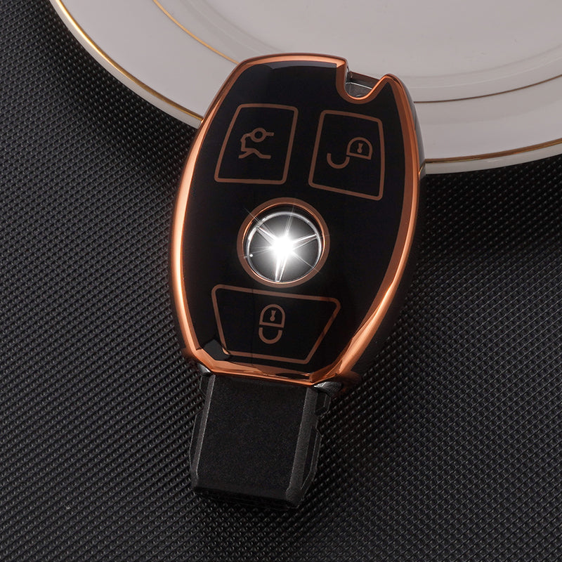 Acto TPU Gold Series Car Key Cover With TPU Gold Key Chain For Mercedes A-Class