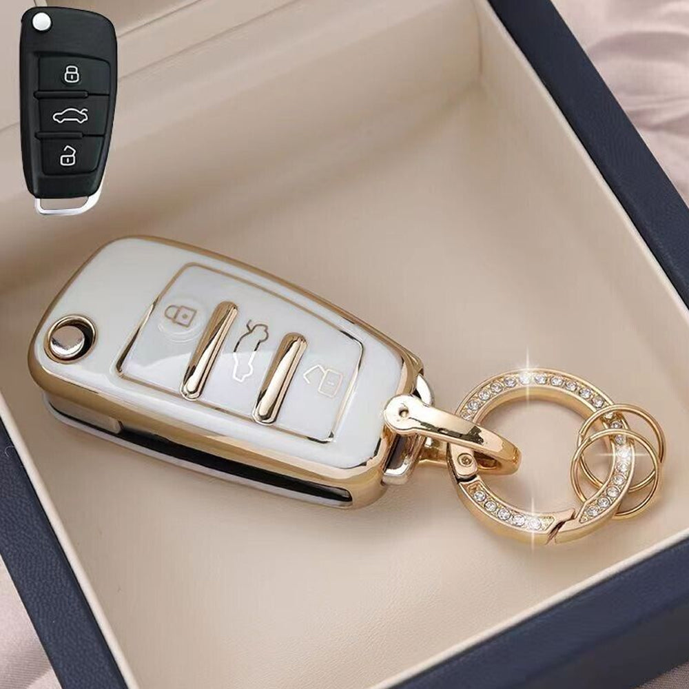 Acto TPU Gold Series Car Key Cover With Diamond Key Ring For Audi A5