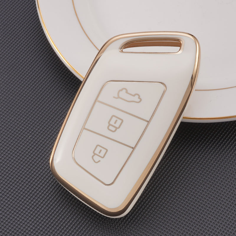 Acto TPU Gold Series Car Key Cover With TPU Gold Key Chain For MG Hector