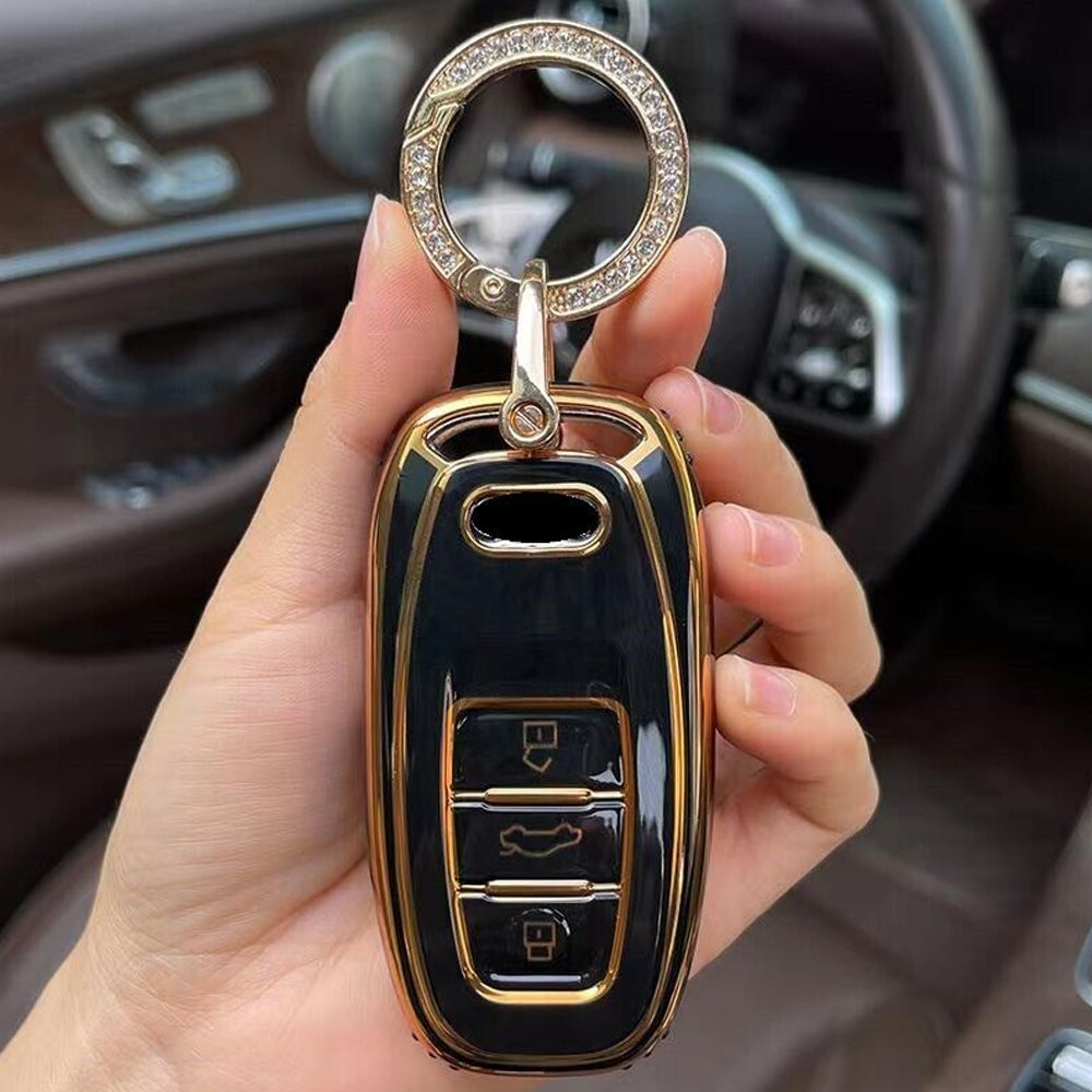 Acto TPU Gold Series Car Key Cover With Diamond Key Ring For Audi A8